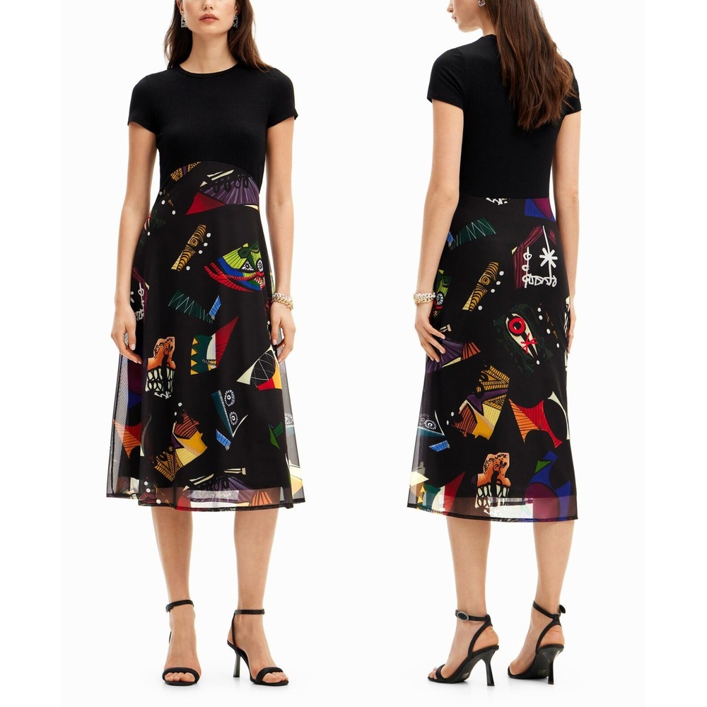 NWT Desigual x M. Christian Lacroix Combination Tulle Midi Dress Black XS